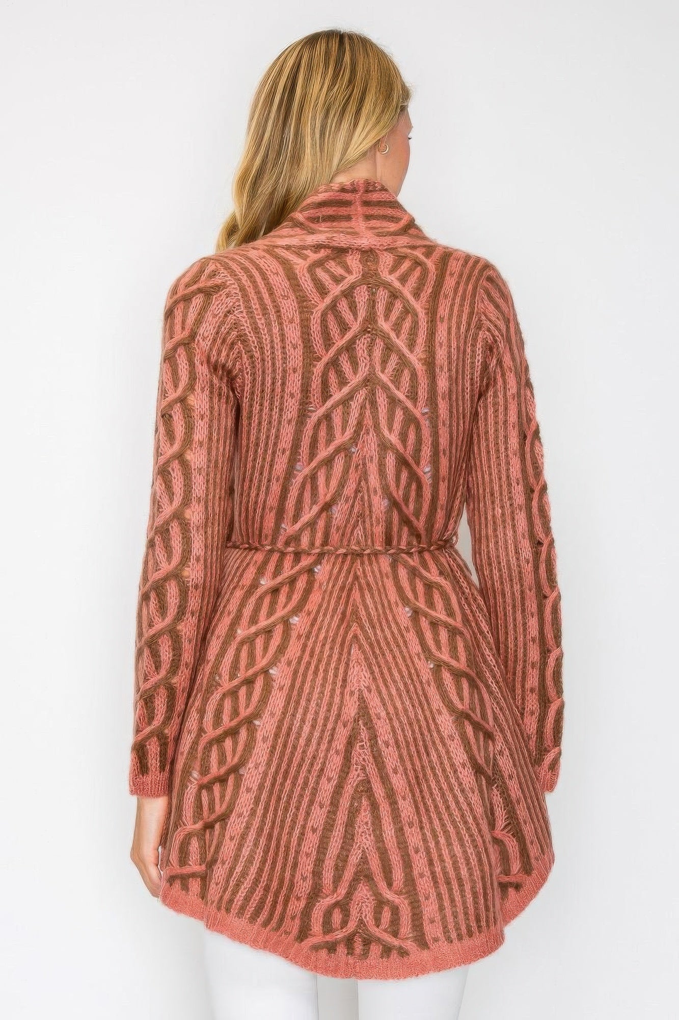 Gilet en maille ouvert avec ceinture à nouer et poche avant