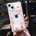 Étui de téléphone transparent en forme d'ours et de lapin orange mignon pour iPhone 14 Pro Max 13 12 11 X XR XS 7 8 Plus avec porte-cartes portefeuille et protection antichoc, étui souple pour iPhone de dessin animé