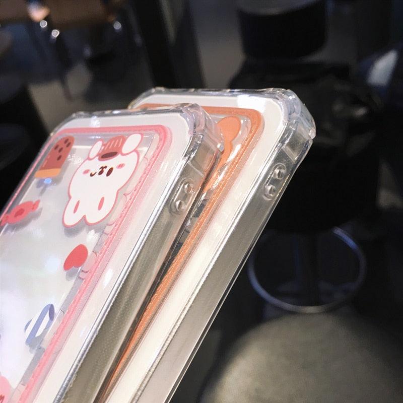 Étui de téléphone transparent en forme d'ours et de lapin orange mignon pour iPhone 14 Pro Max 13 12 11 X XR XS 7 8 Plus avec porte-cartes portefeuille et protection antichoc, étui souple pour iPhone de dessin animé