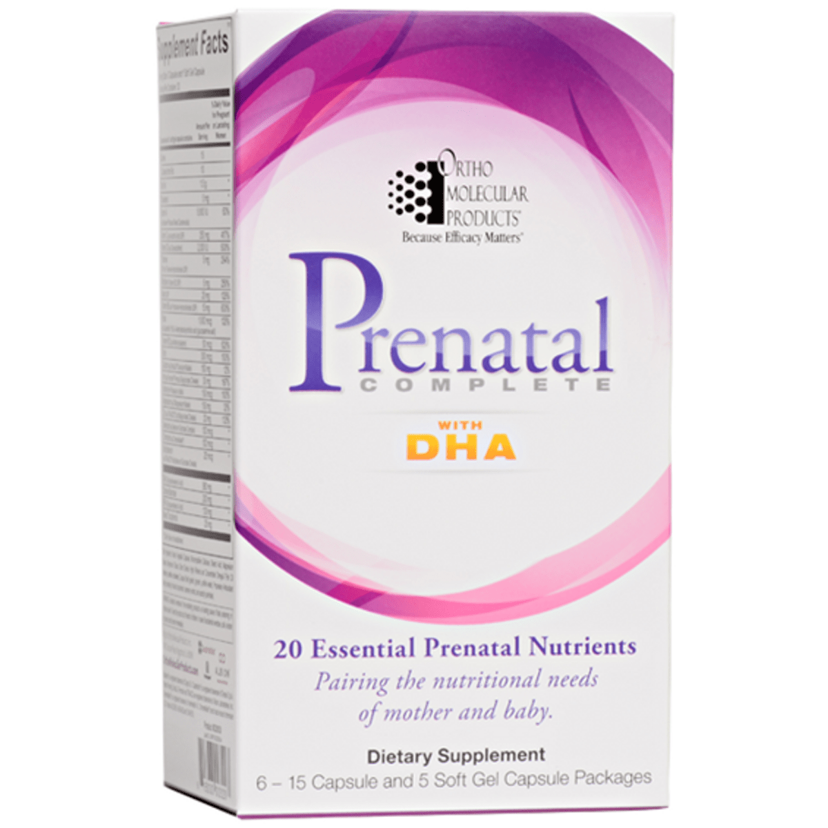 Ortho Molecular - Complexe prénatal avec DHA - Cure de 30 jours (6 paquets de 15 gélules et 5 paquets de gélules molles)