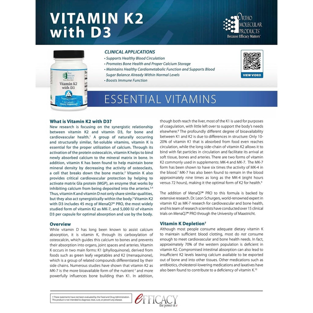 Ortho Molecular Products, Vitamine K2 avec D3 60 gélules