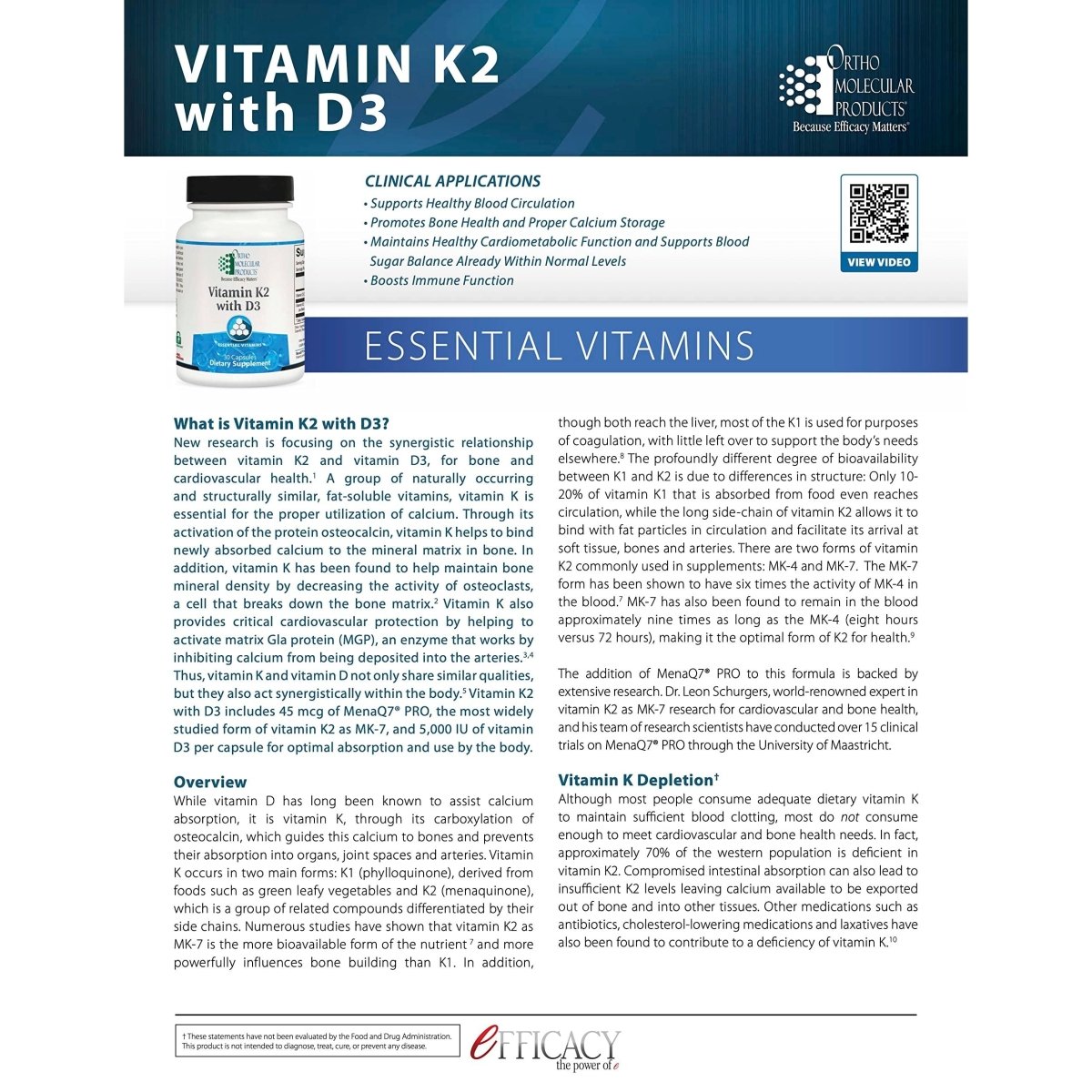 Ortho Molecular Products, Vitamine K2 avec D3 60 gélules