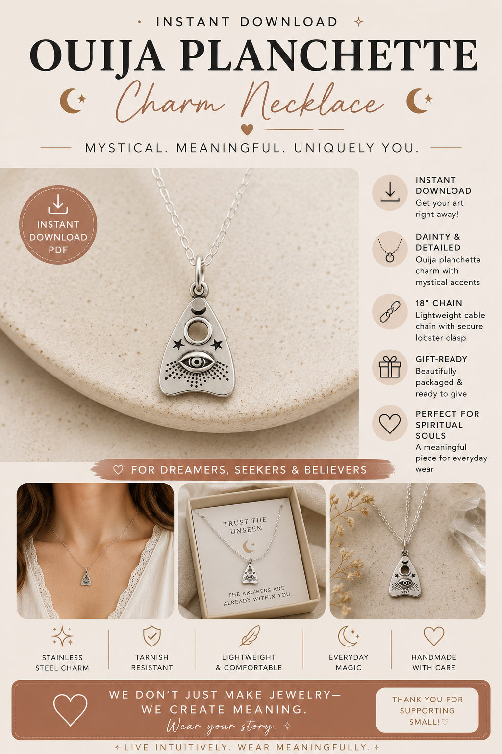 Ouija Planchette Charm Necklace