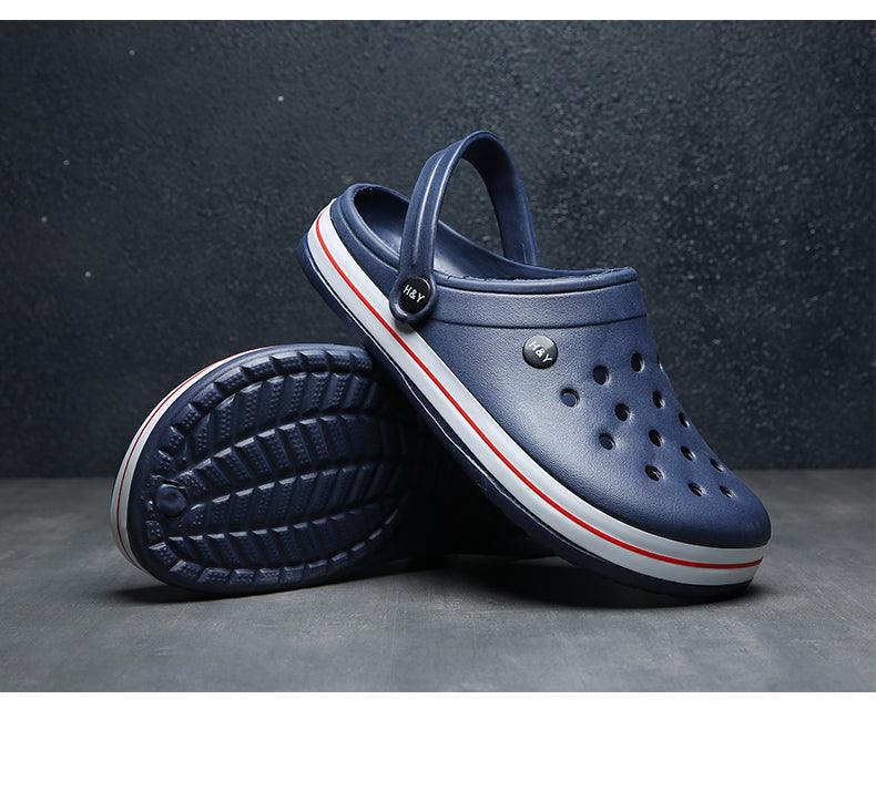 Sandales d'extérieur pour hommes, sabots, chaussures d'été ajourées en caoutchouc, chaussures de jardin pour hommes, sandales de plage plates noires, chaussons de travail, sandales d'été respirantes, légères et à séchage rapide