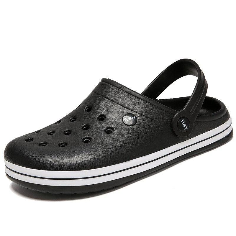 Sandales d'extérieur pour hommes, sabots, chaussures d'été ajourées en caoutchouc, chaussures de jardin pour hommes, sandales de plage plates noires, chaussons de travail, sandales d'été respirantes, légères et à séchage rapide