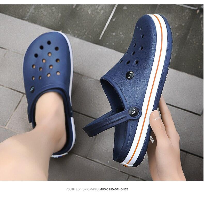 Sandales d'extérieur pour hommes, sabots, chaussures d'été ajourées en caoutchouc, chaussures de jardin pour hommes, sandales de plage plates noires, chaussons de travail, sandales d'été respirantes, légères et à séchage rapide