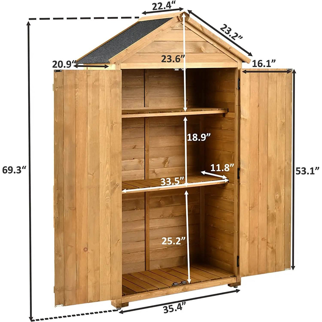 Abri de jardin en bois à toit incliné, avec organisateur d'outils et toit en asphalte étanche