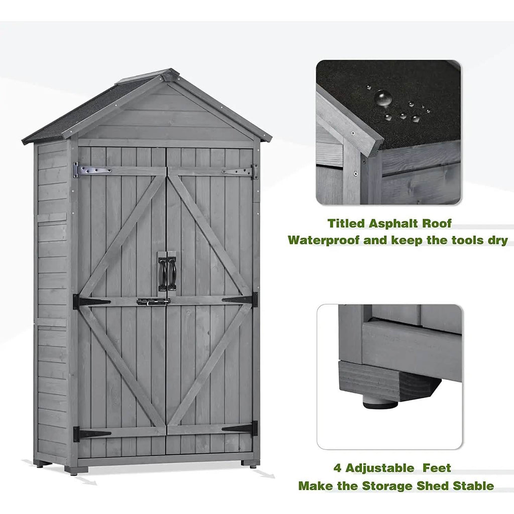 Abri de jardin en bois à toit incliné, avec organisateur d'outils et toit en asphalte étanche