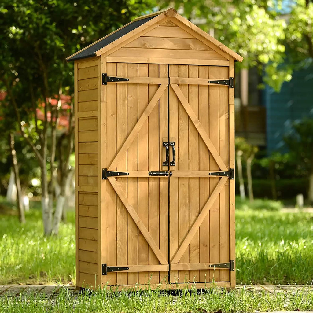 Abri de jardin en bois à toit incliné, avec organisateur d'outils et toit en asphalte étanche