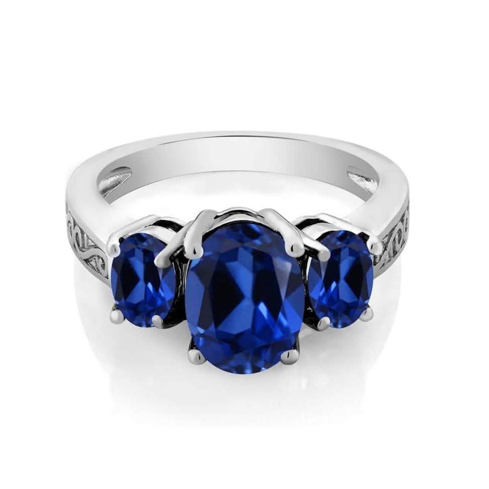 Bague Ovale Trilogie Topaze Bleue - Tailles Assorties