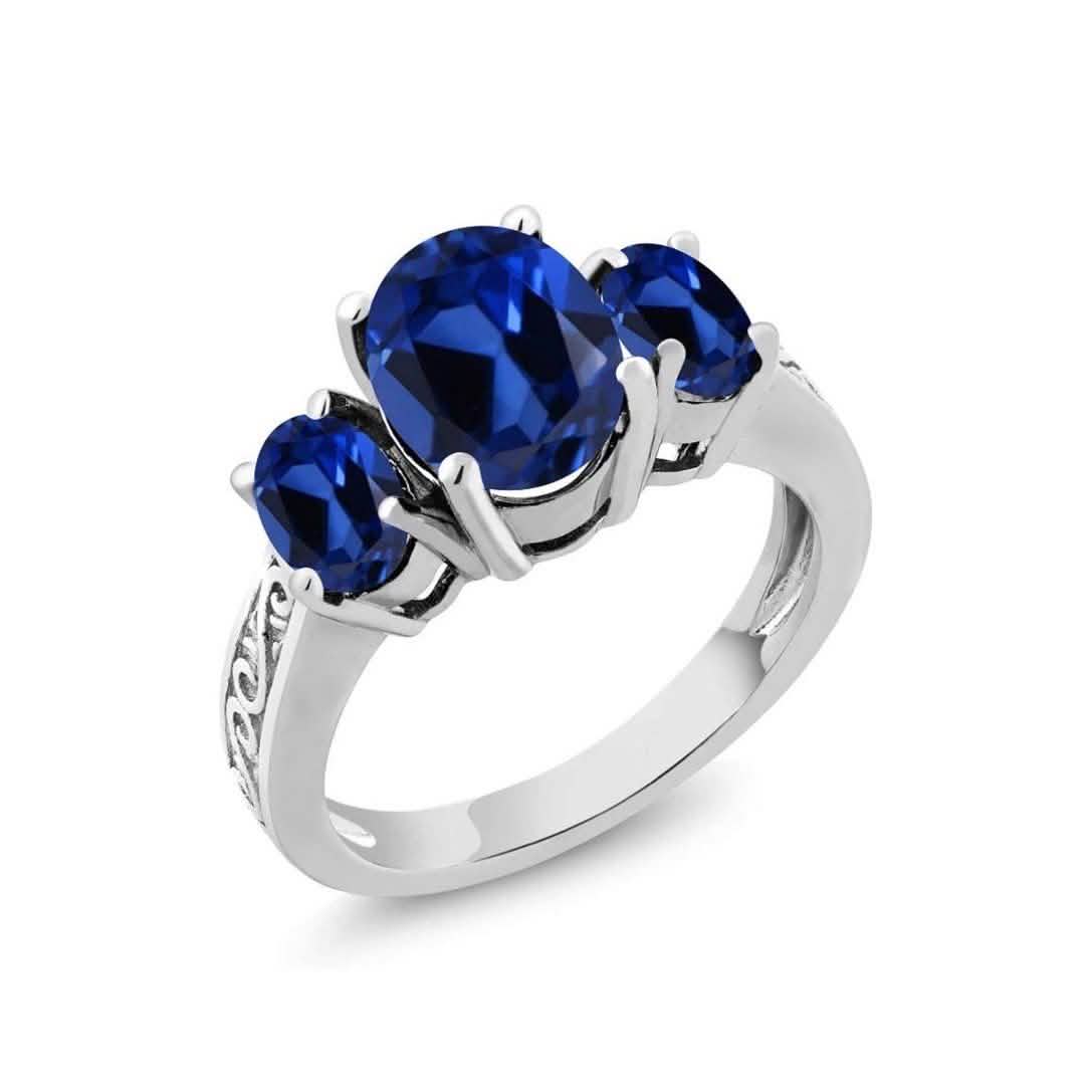 Bague Ovale Trilogie Topaze Bleue - Tailles Assorties