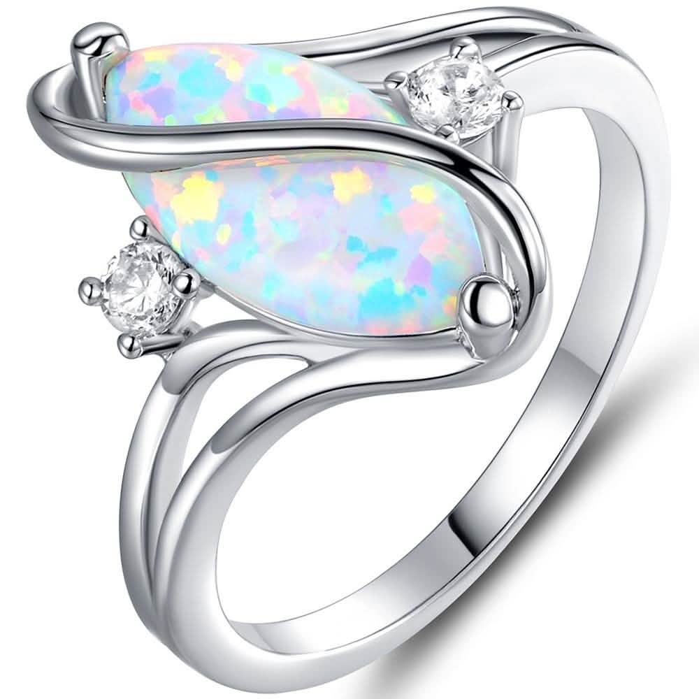 Bague S en opale de feu blanche taille ovale et oxyde de zirconium – Taille : 10