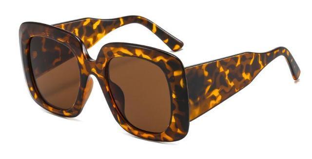 Lunettes de soleil oversize léopard, uniques et attrayantes, de marque, pour femmes et hommes, monture de luxe marron, lunettes de soleil carrées de luxe, lunettes de soleil carrées dégradées de luxe