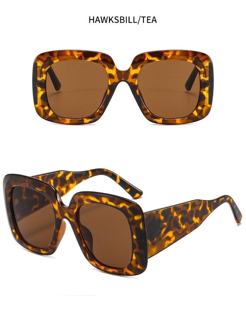 Lunettes de soleil oversize léopard, uniques et attrayantes, de marque, pour femmes et hommes, monture de luxe marron, lunettes de soleil carrées de luxe, lunettes de soleil carrées dégradées de luxe