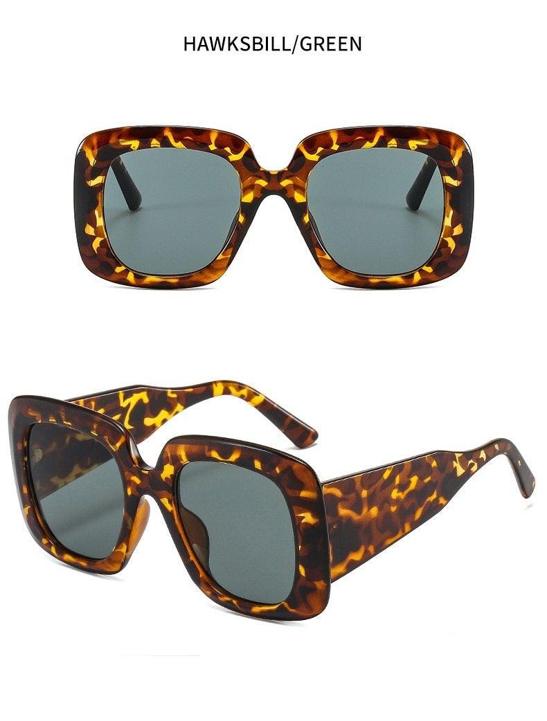 Lunettes de soleil oversize léopard, uniques et attrayantes, de marque, pour femmes et hommes, monture de luxe marron, lunettes de soleil carrées de luxe, lunettes de soleil carrées dégradées de luxe