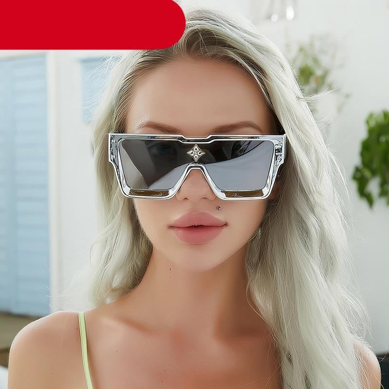 Lunettes de soleil carrées surdimensionnées sans monture UV400 pour femme, nouvelles lunettes de soleil tendance à grande monture pour femme, dernières lunettes de soleil grandes et attrayantes à verres plats pour unisexe