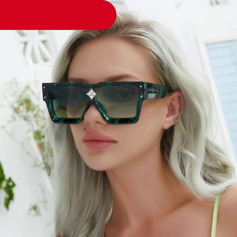 Lunettes de soleil carrées surdimensionnées sans monture UV400 pour femme, nouvelles lunettes de soleil tendance à grande monture pour femme, dernières lunettes de soleil grandes et attrayantes à verres plats pour unisexe