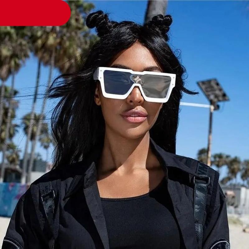 Lunettes de soleil carrées oversize pour femmes et hommes, nouveau design de luxe, lunettes de soleil pour femmes, nouvelle monture large tendance, verres miroir argentés