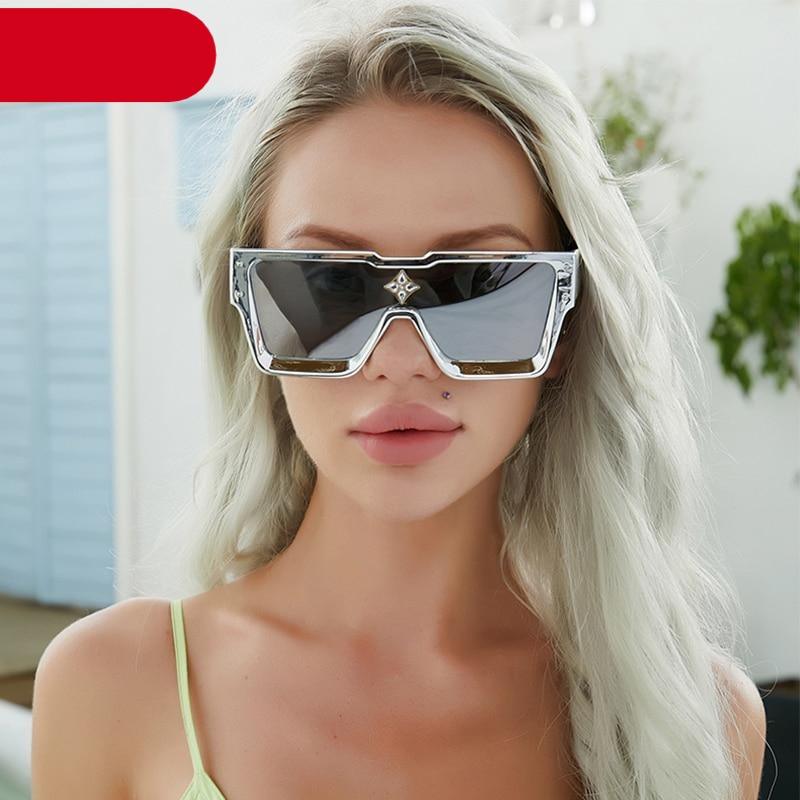 Lunettes de soleil carrées oversize pour femmes et hommes, nouveau design de luxe, lunettes de soleil pour femmes, nouvelle monture large tendance, verres miroir argentés