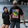 T-shirt Drapeau Guyane Française + USA | Drapeau Guyanais + Américain déchiré 4 Juillet | T-shirts Latins Drôles | 4 Couleurs