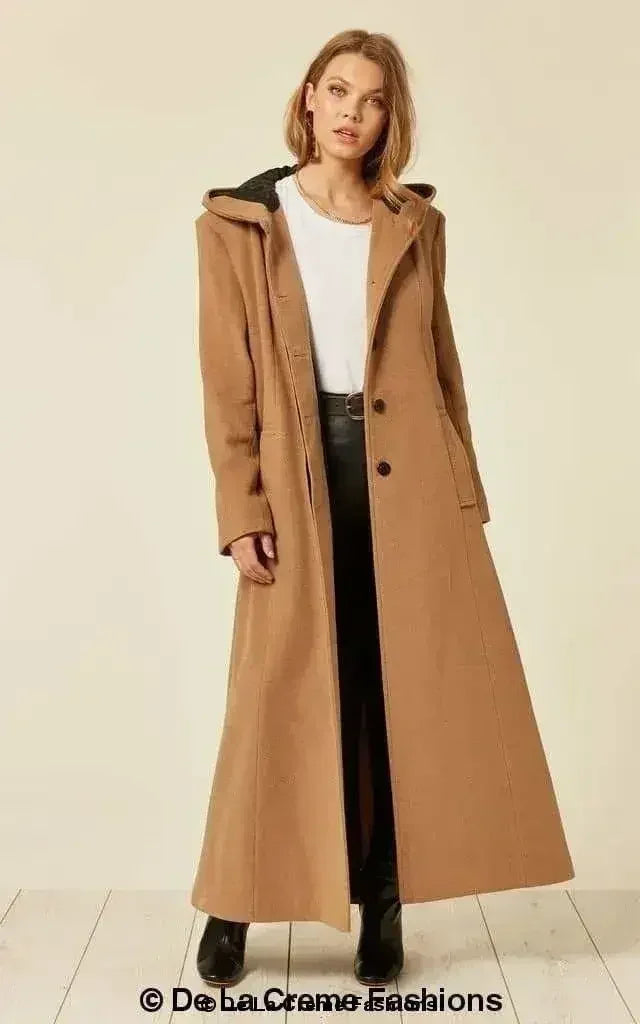Manteau long à capuche oversize en mélange de laine (1716)