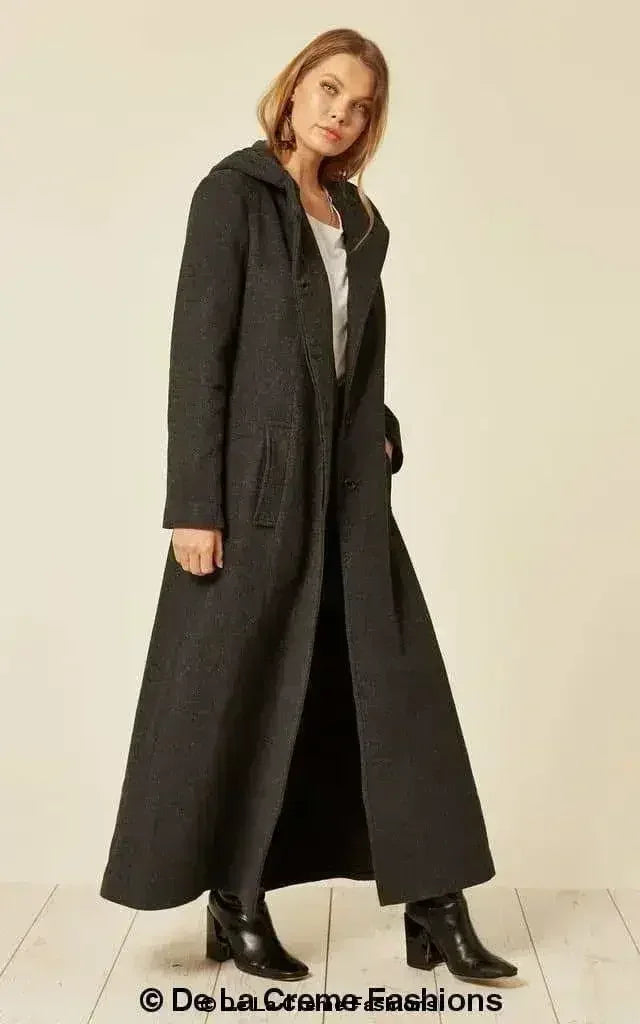 Manteau long à capuche oversize en mélange de laine (1716)