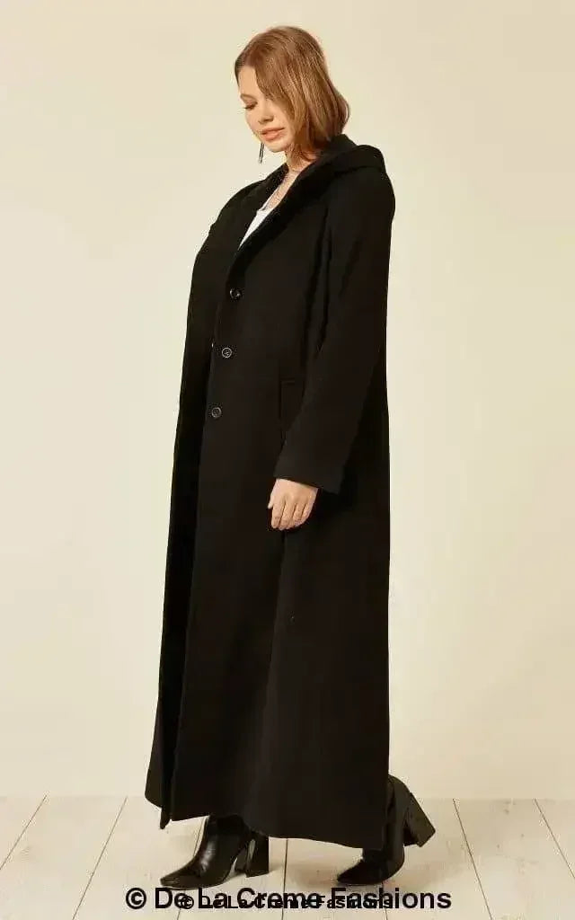 Manteau long à capuche oversize en mélange de laine (1716)