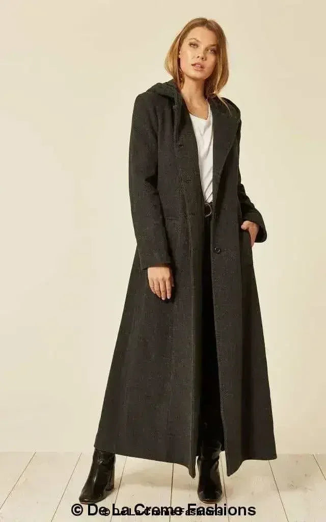 Manteau long à capuche oversize en mélange de laine (1716)