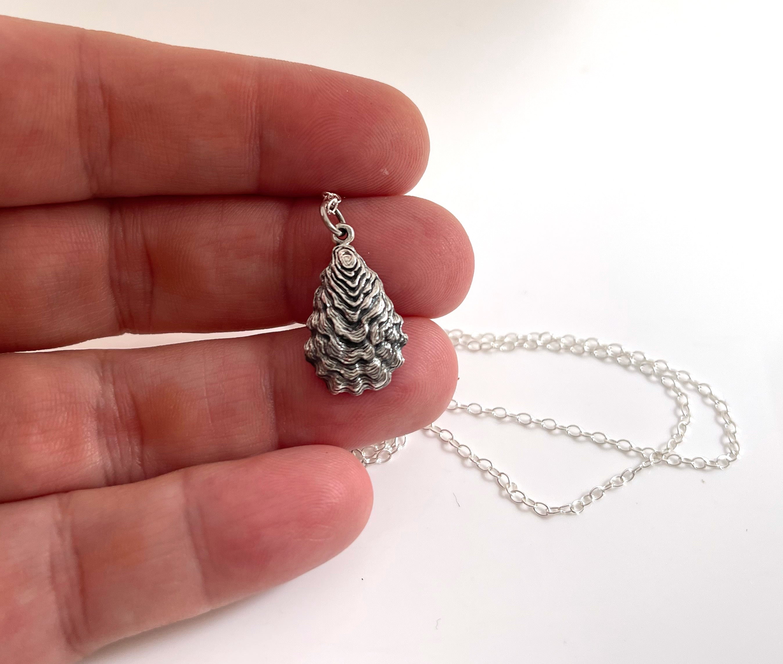 Collier Pendentif Coquillage d'Huître - Bijoux de Plage - Collier en Argent Sterling