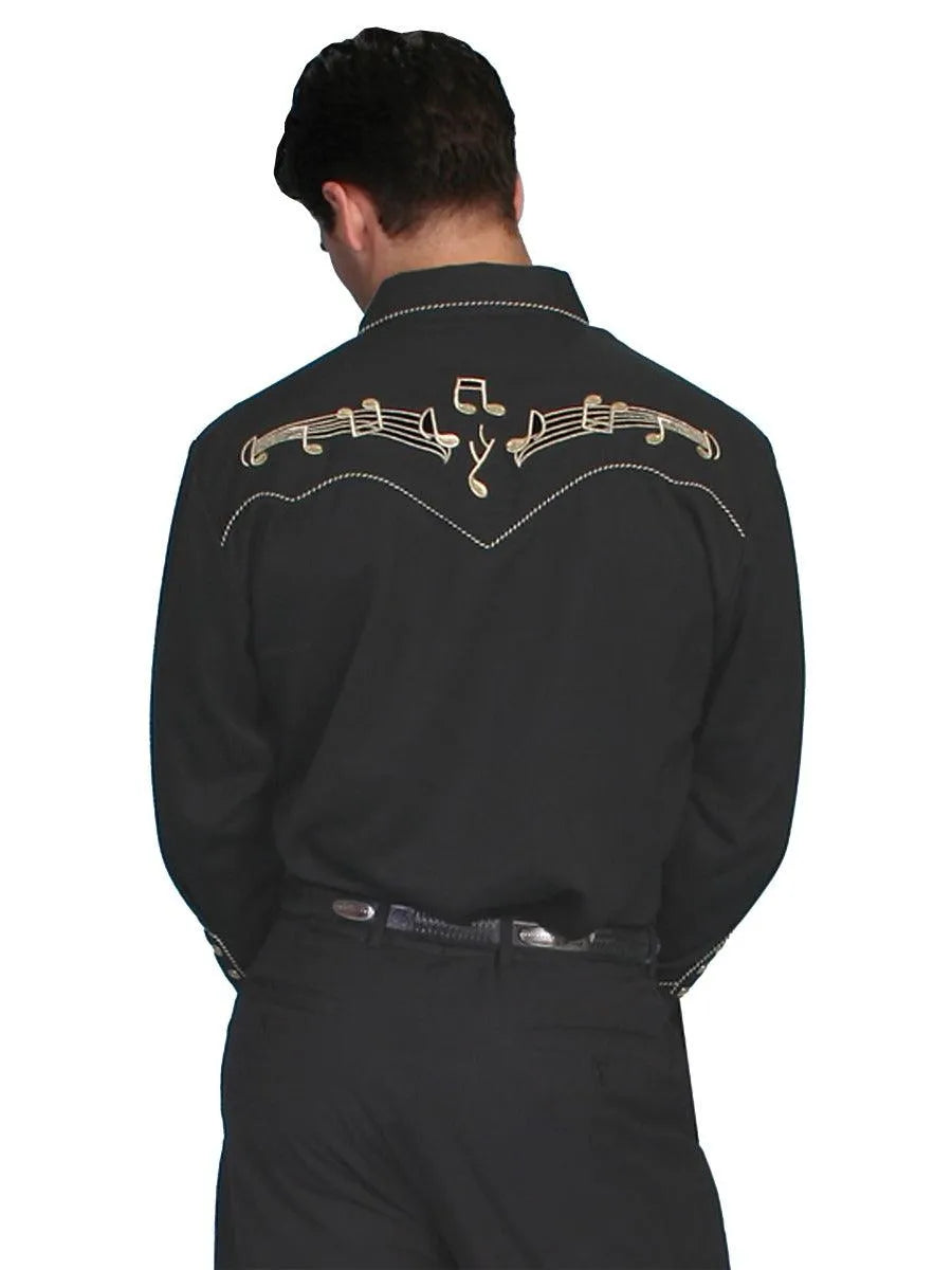 Chemise western pour homme Scully à broderie dorée "note de musique" (Liquidation)