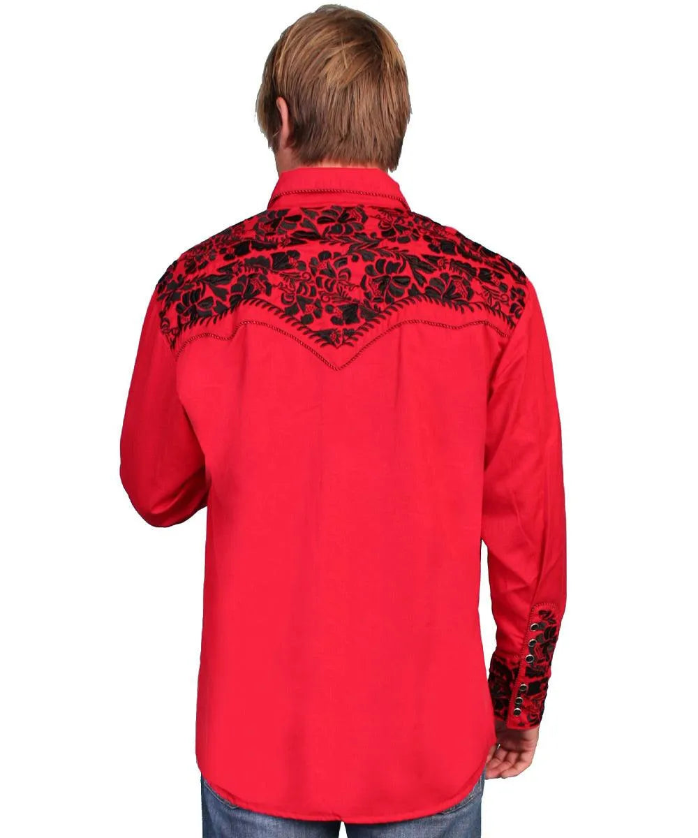Chemise Western Broderie Florale Scully – Homme (Rouge/Noir)