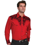 Chemise Western Broderie Florale Scully – Homme (Rouge/Noir)