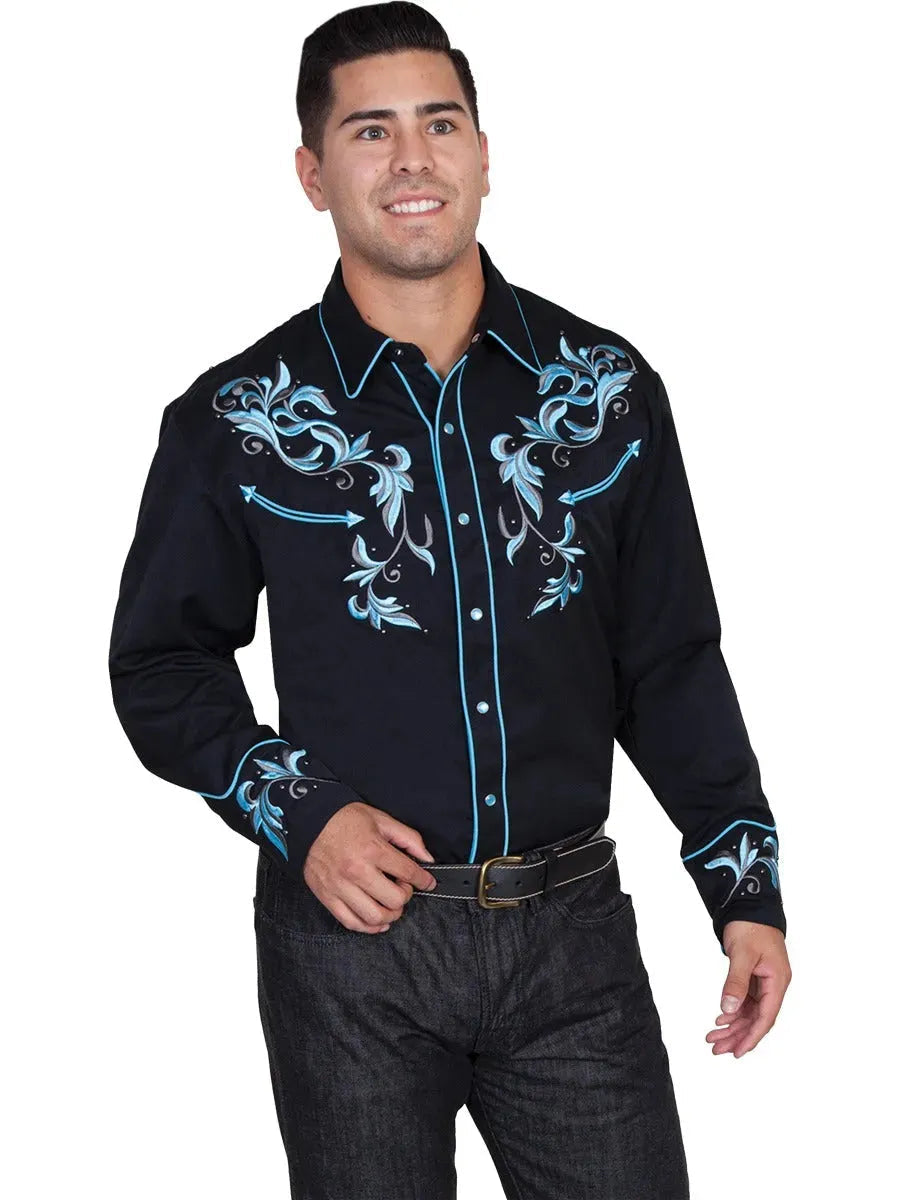 Scully Deux Tons Broderie Feuille - Chemise Western Homme