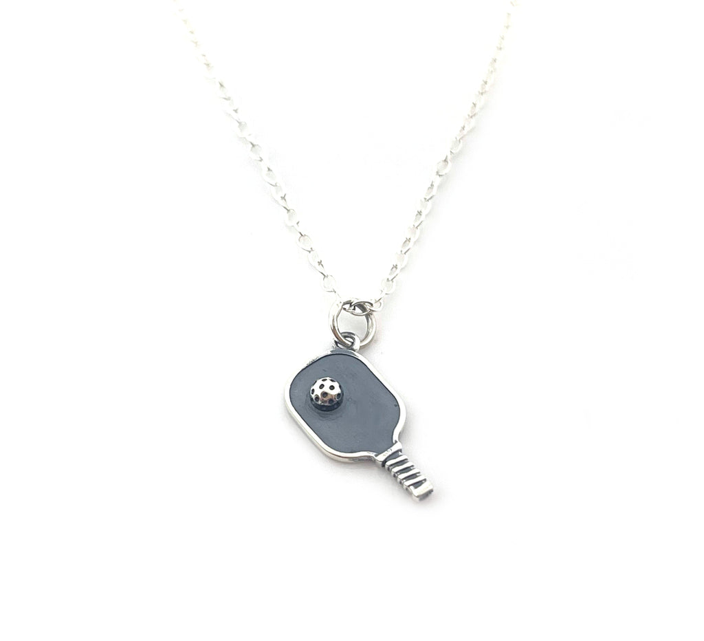 Breloque raquette de pickleball - Pendentif sportif - Collier en argent sterling - Bijoux faits à la main