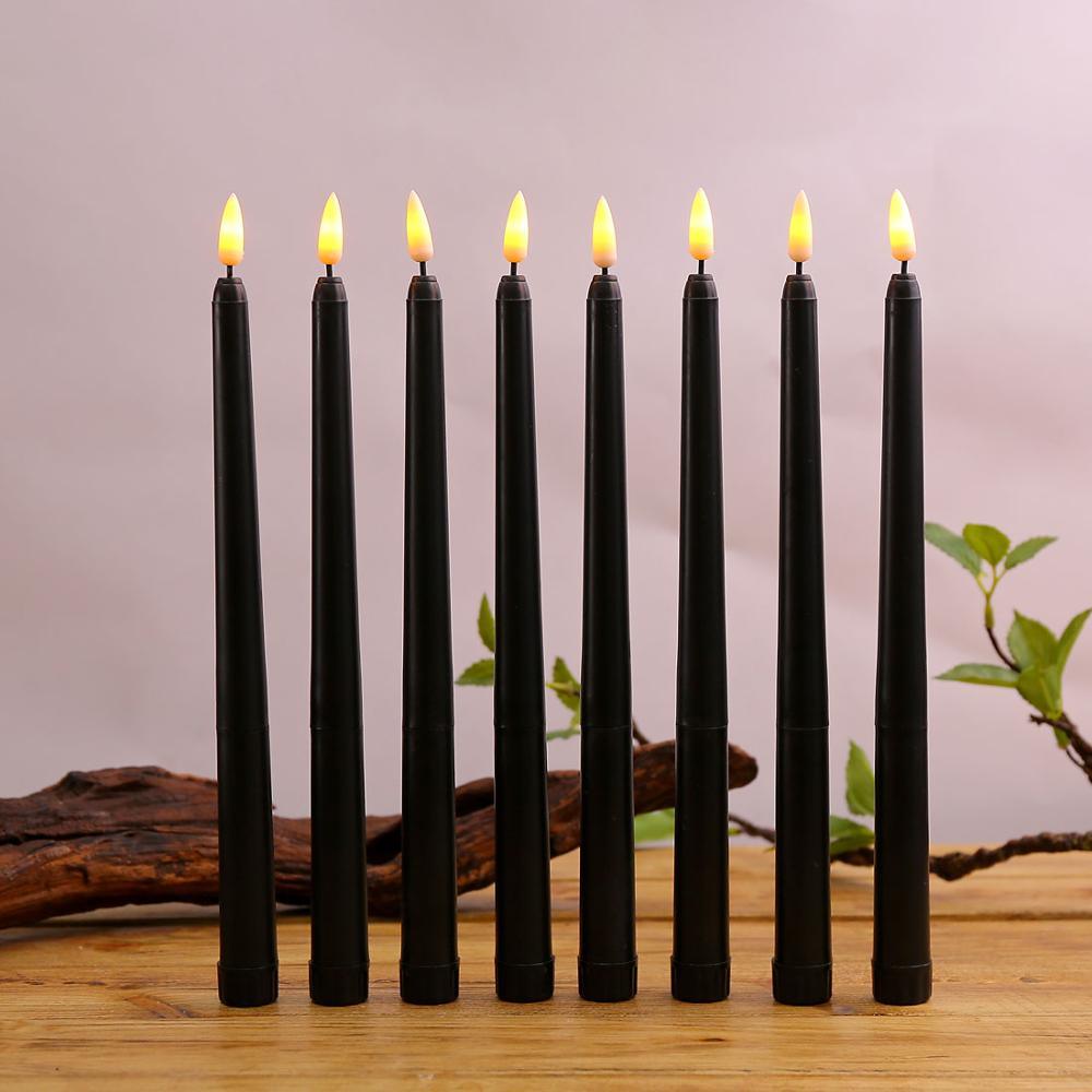 Lot de 6 bougies d'anniversaire LED noires sans flamme, bougies effilées LED, bougies LED scintillantes pour Halloween, Noël, jaune/blanc chaud, bougies d'Halloween LED sans flamme en plastique à piles scintillantes