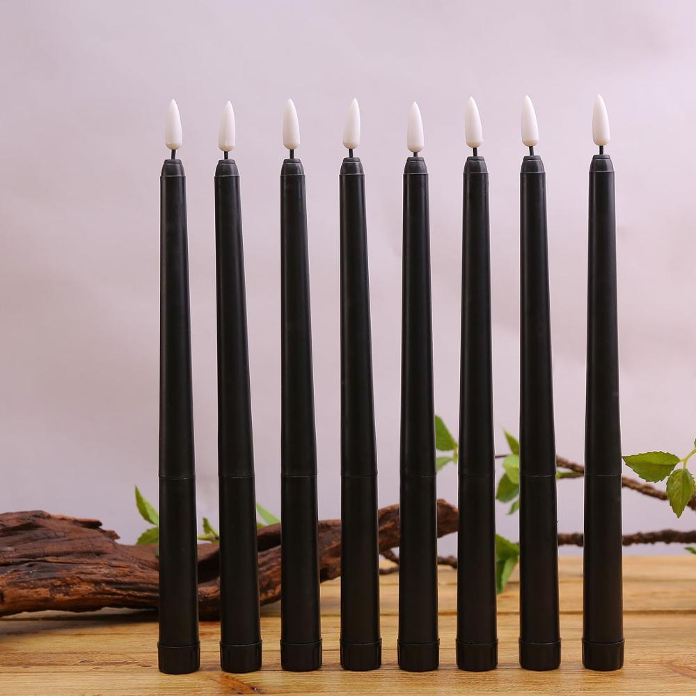 Lot de 6 bougies d'anniversaire LED noires sans flamme, bougies effilées LED, bougies LED scintillantes pour Halloween, Noël, jaune/blanc chaud, bougies d'Halloween LED sans flamme en plastique à piles scintillantes