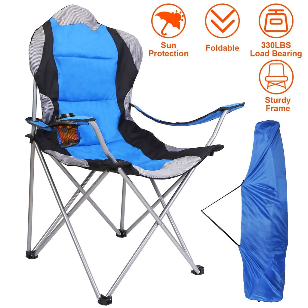 Chaise de camping pliante robuste en acier avec accoudoirs et dossier rembourrés pour jardin