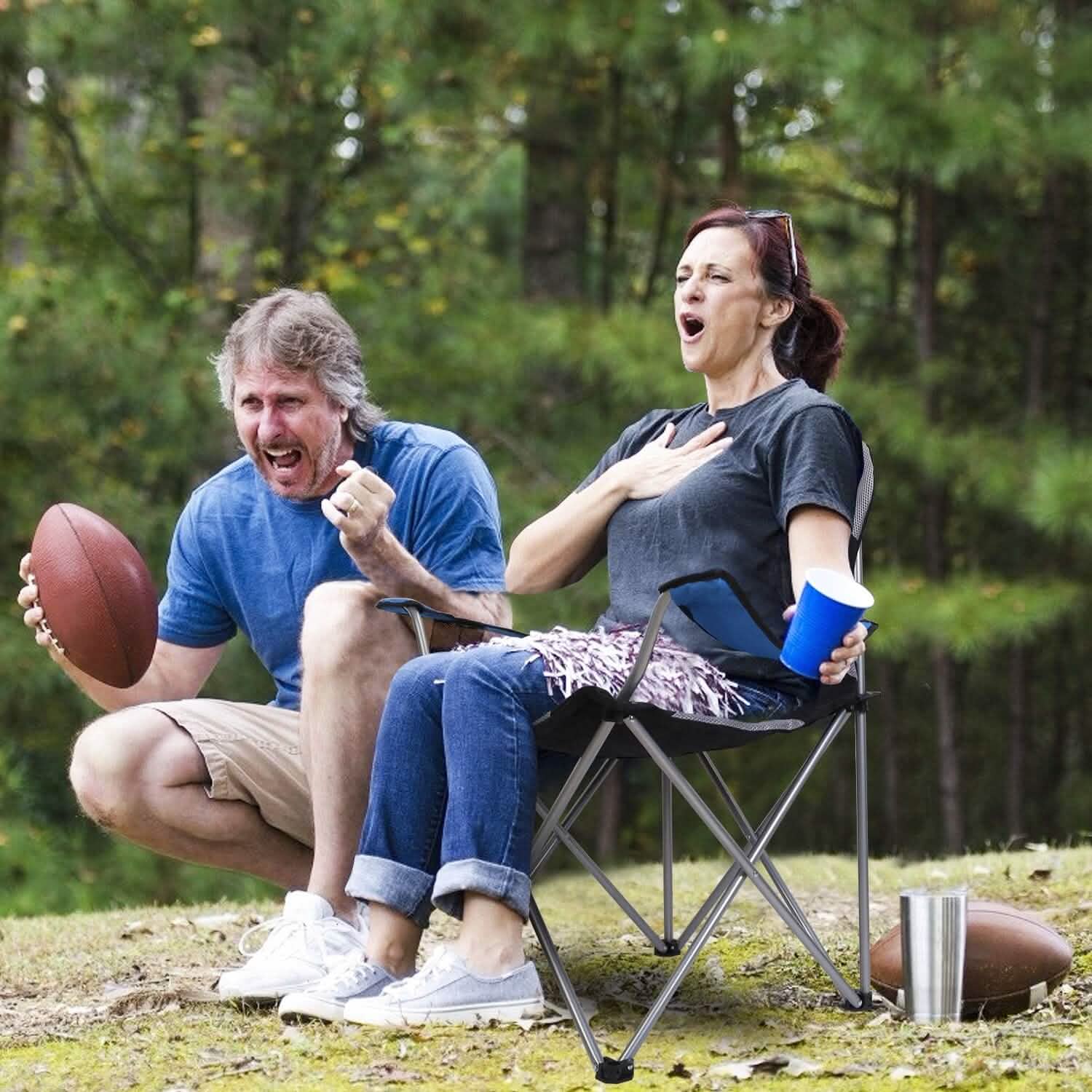 Chaise de camping pliante robuste en acier avec accoudoirs et dossier rembourrés pour jardin