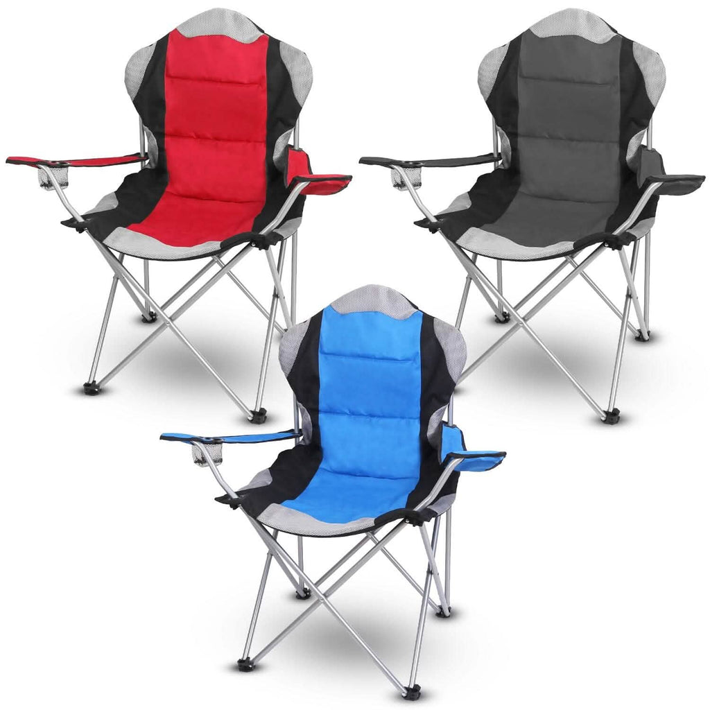 Chaise de camping pliante robuste en acier avec accoudoirs et dossier rembourrés pour jardin