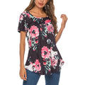 Haut boutonné à imprimé cachemire Manches courtes Col en V Plissé Décontracté Ample Coupe évasée Tunique Chemise Henley