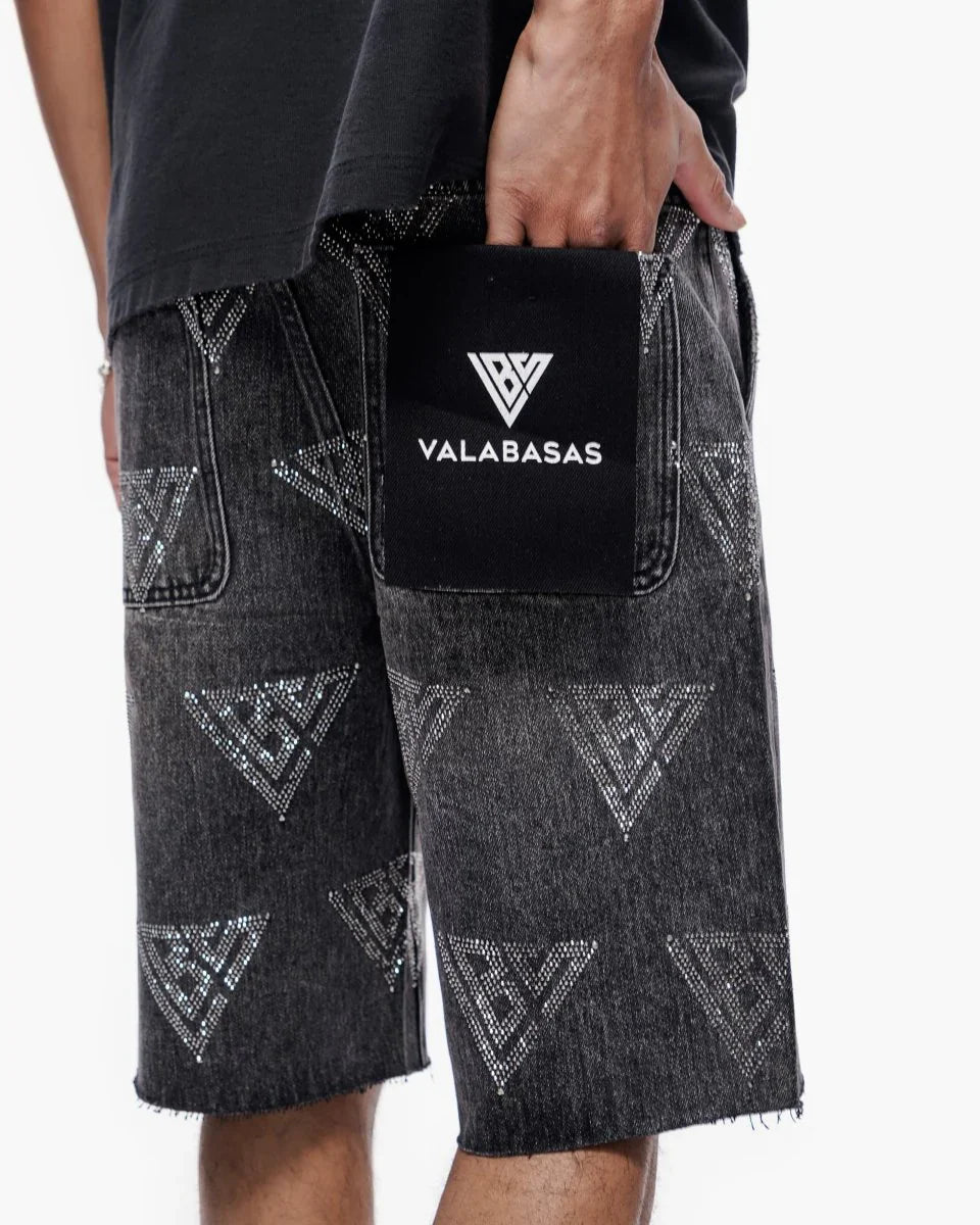 Short Valabasas Palace Rhinestone - Gris délavé