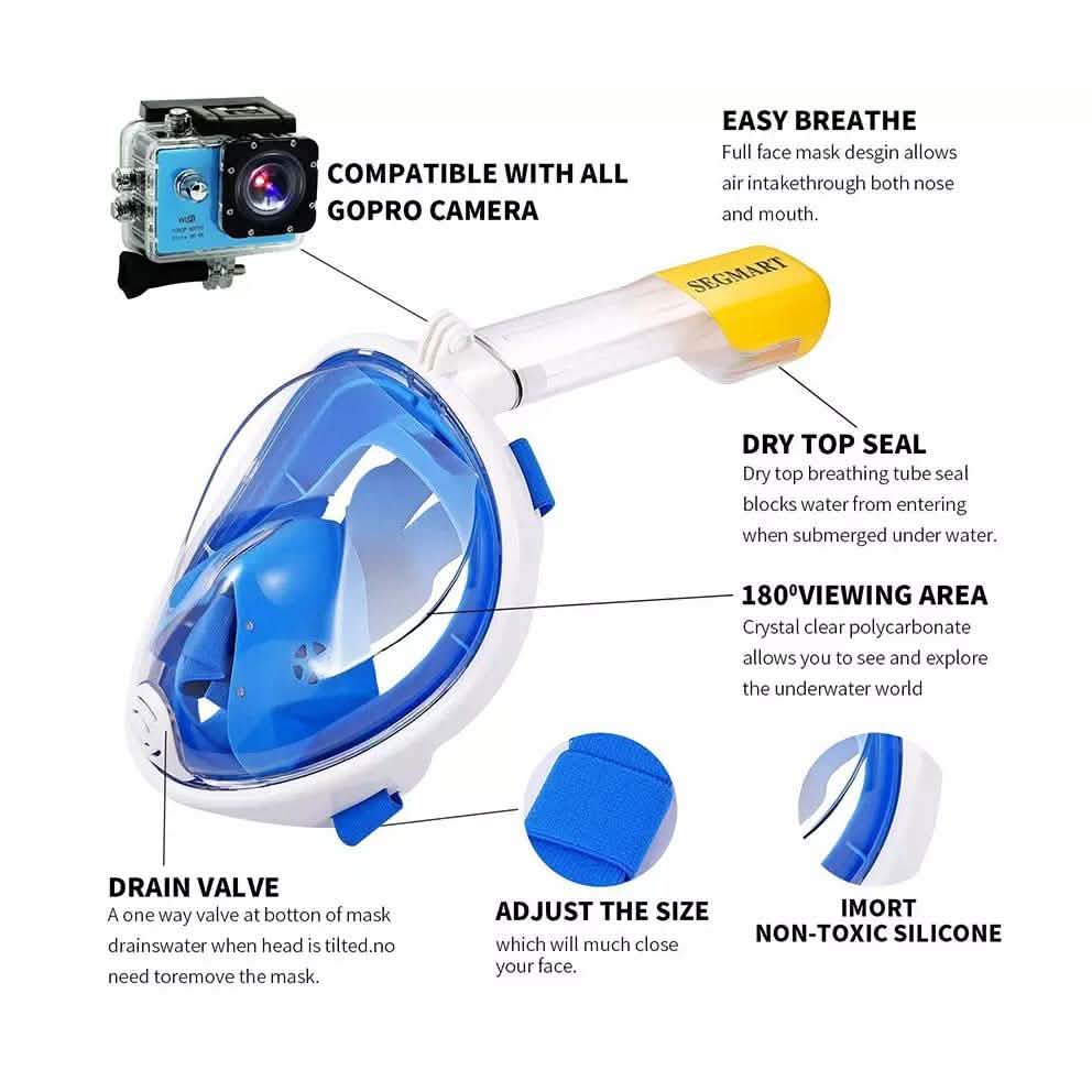 Masque de plongée intégral panoramique, compatible GoPro, masque de snorkeling, masque de plongée sous-marine