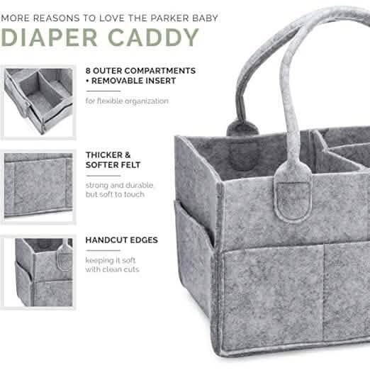 Parker Baby Diaper Caddy - Panier de Rangement pour Bébé et Organisateur de Voiture pour Couches et Lingettes