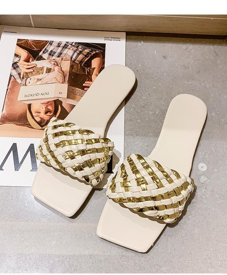 Chaussons de Luxe pour Femmes, Design Charmant, Sandales Plates de Plage à Bout Ouvert, Tongs Décontractées pour Femmes, Sandales Plates à Enfiler, Sandales Plates à Lanières en Cuir