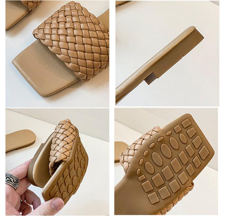 Chaussons de Luxe pour Femmes, Design Charmant, Sandales Plates de Plage à Bout Ouvert, Tongs Décontractées pour Femmes, Sandales Plates à Enfiler, Sandales Plates à Lanières en Cuir
