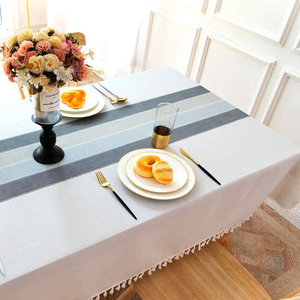 Nappe en lin frangée patchwork