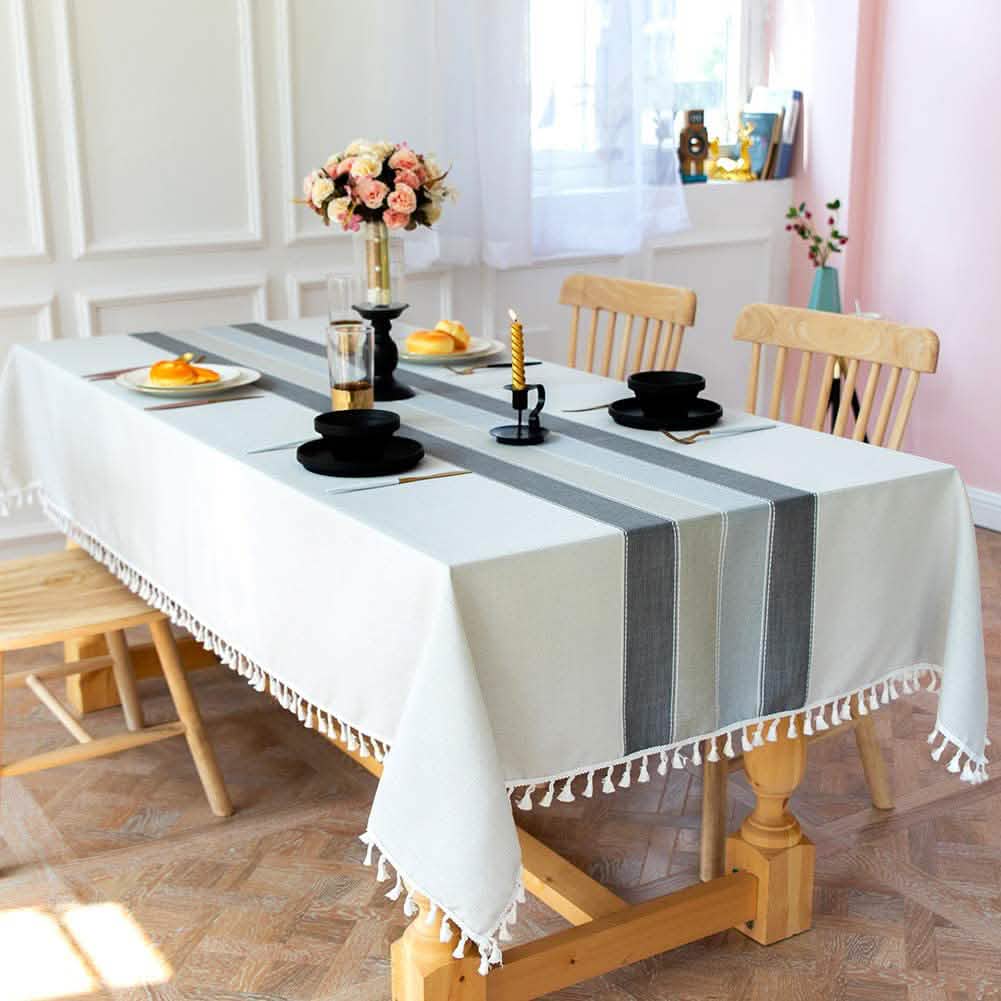 Nappe en lin frangée patchwork
