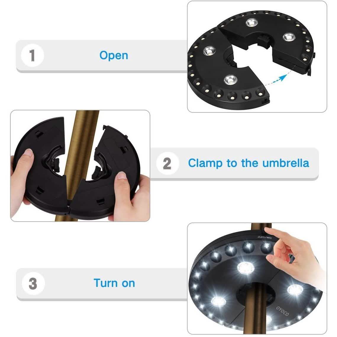Parasol lumineux 3 modes de luminosité sans fil 28 LED