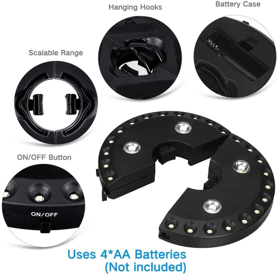 Parasol lumineux 3 modes de luminosité sans fil 28 LED