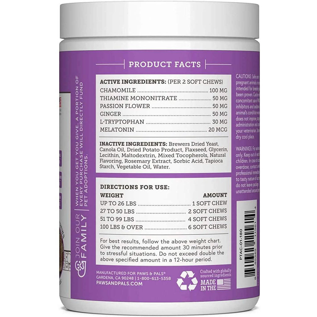 Friandises apaisantes Paws & Pals pour chiens - Supplément anti-anxiété pour animaux de compagnie